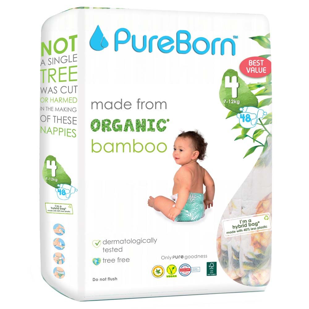 Pureborn - Size 4 Nappy Value Pack 7 -12kg 48pcs