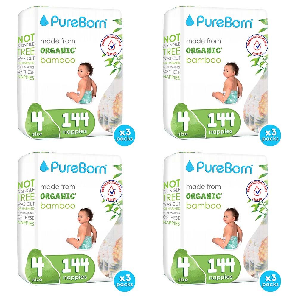 Pure Born - Double Pack Nappy - Size 4 - 7-12kg - 48's x 3 Bundle - Assorted