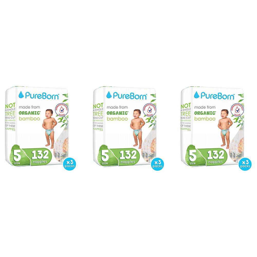 Pure Born - Size 5 Double Pack 11-18kg Nappy 44's x 3 Bundle - Assorted