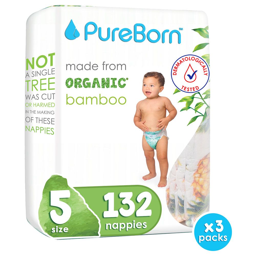 Pure Born - Size 5 Double Pack 11-18kg Nappy 44's x 3 Bundle - Tropic