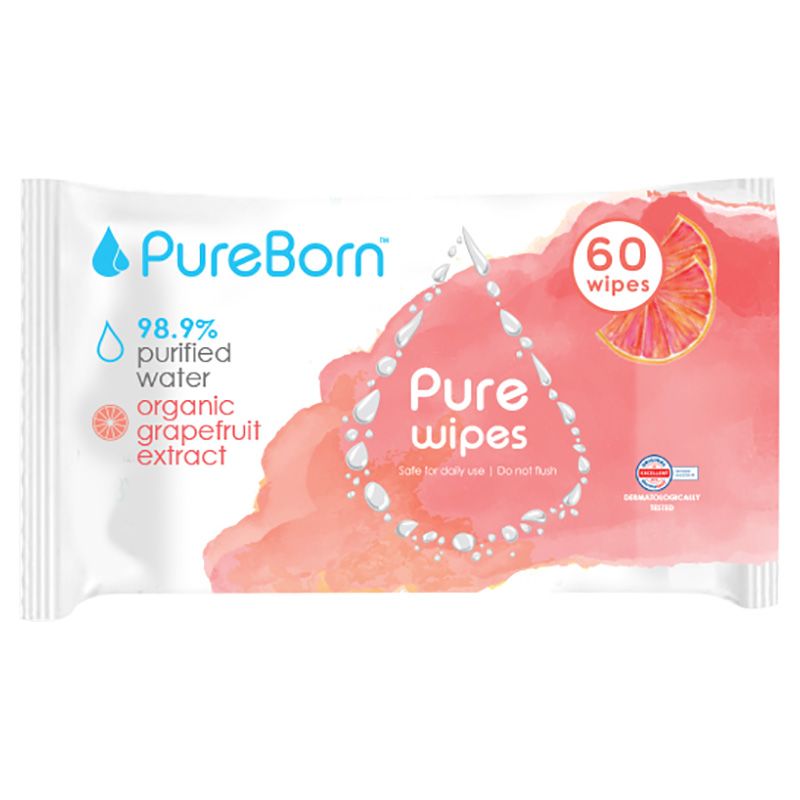 Pureborn Pure Wipes Grapefruit 60's x 6 Bundle (360 pcs) - Assorted