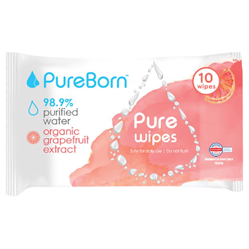 Pureborn Pure Wipes Grapefruit 10's x 12 Bundle (120pcs) - Assorted