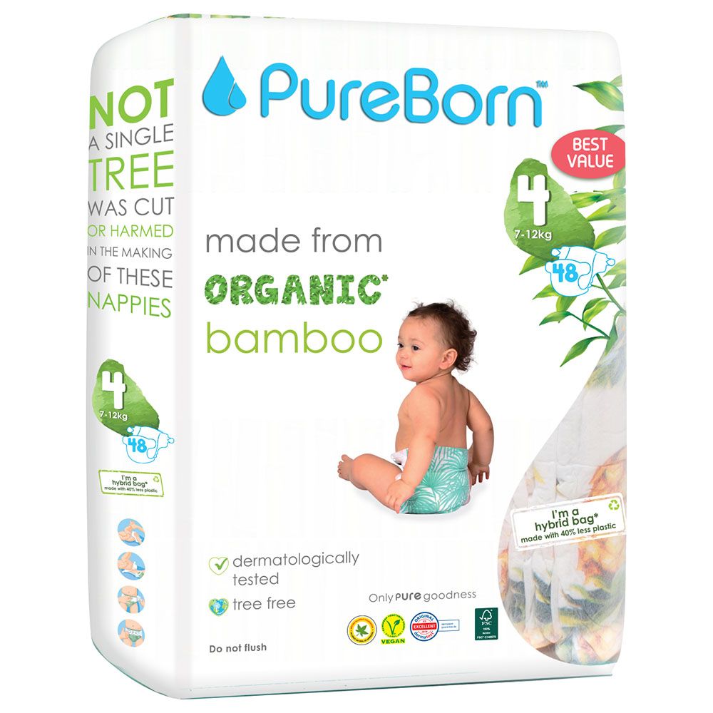 Pureborn - Value Pack Nappies 7-12kg Size 4 - 48pcs - Tropic