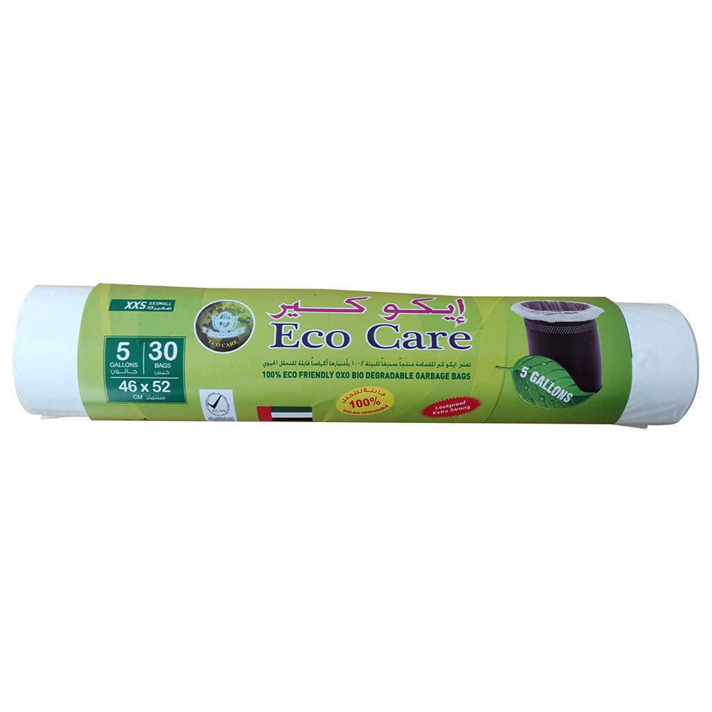 Eco Care - White Garbage Bag Roll - 30 Bags - 5 Gallon