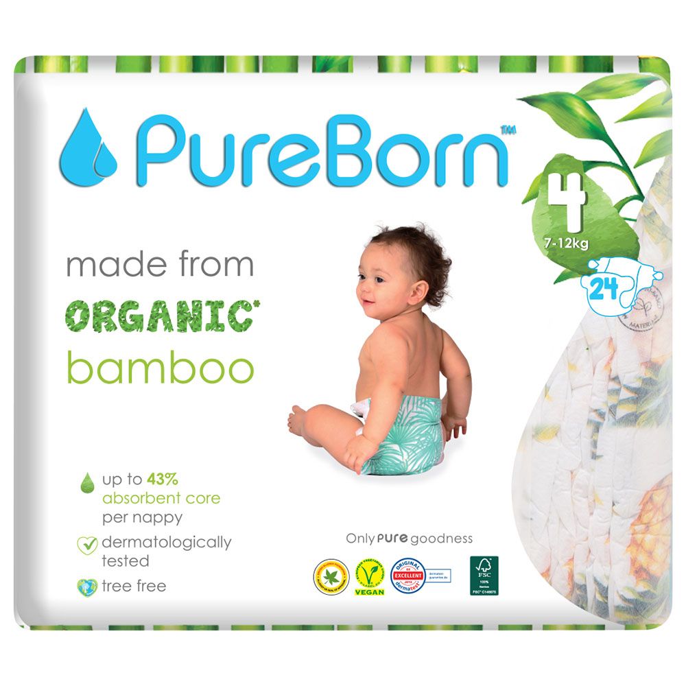 Pureborn - Single Pack Nappies 7-12kg Size 4 - 24pcs - Pineapole 