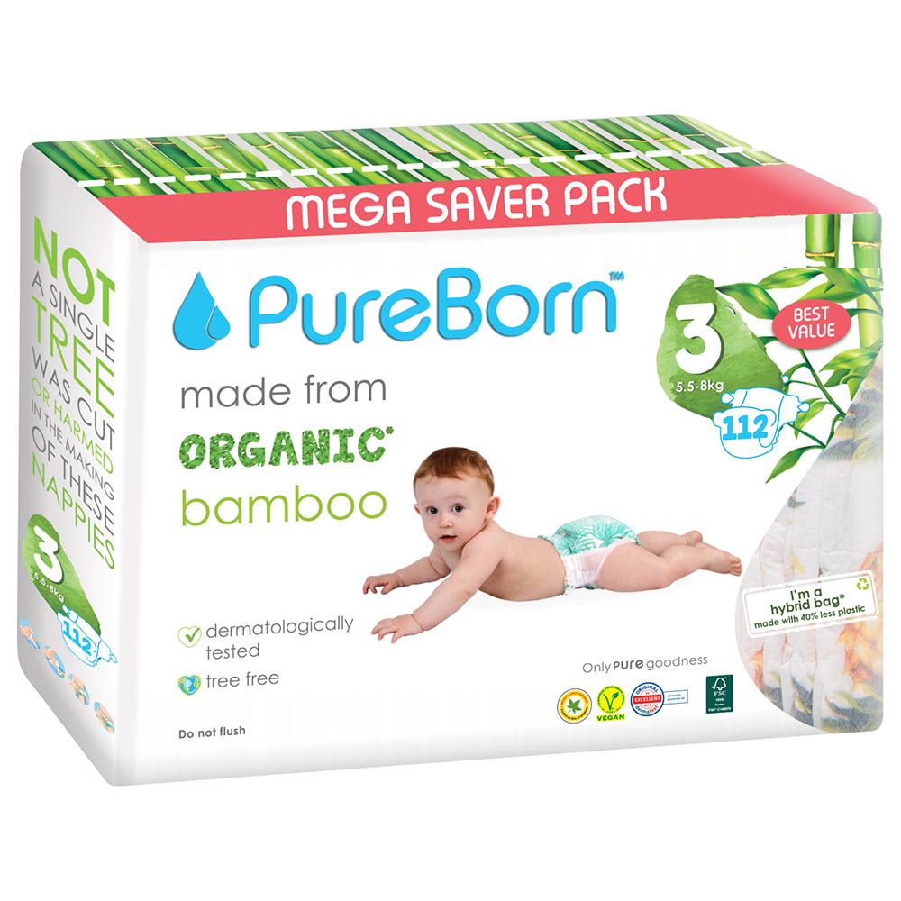 Pureborn - Value Pack Nappies 5.5-8kg Size 3 - 112pcs - Pineapple