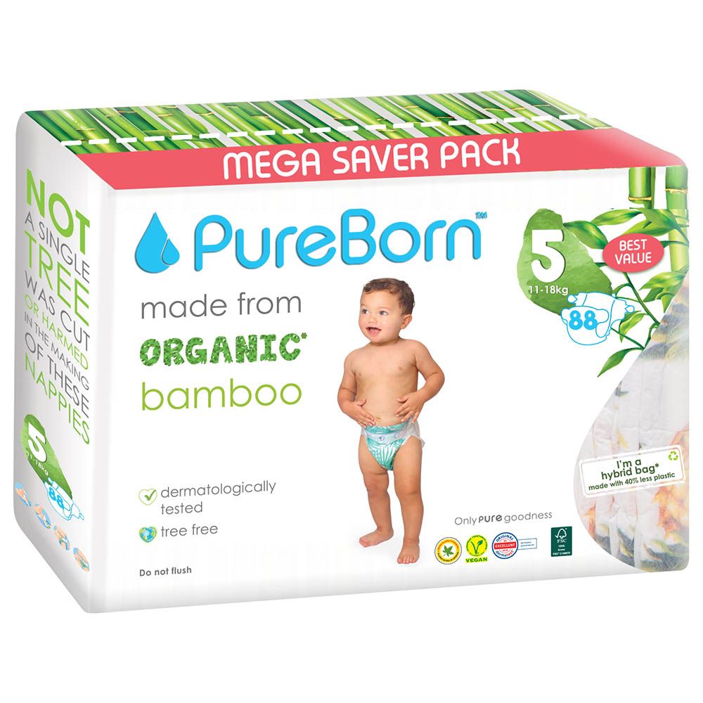 Pureborn - Value Pack Nappies 11-18kg Size 5 - 88pcs - Daisy 