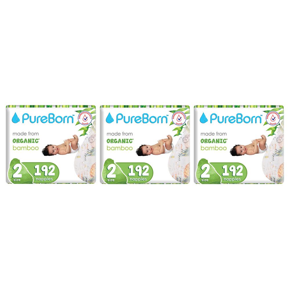 Pure Born - Size 2 Singles 3-6kg 32's Nappy 1 x 6 Bundle - Assorted