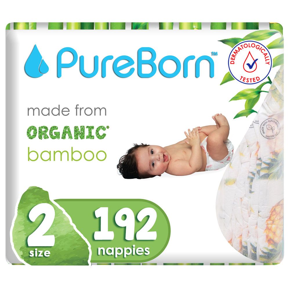 Pure Born - Size 2 Singles 3-6kg 32's Nappy 1 x 6 Bundle - Tropic