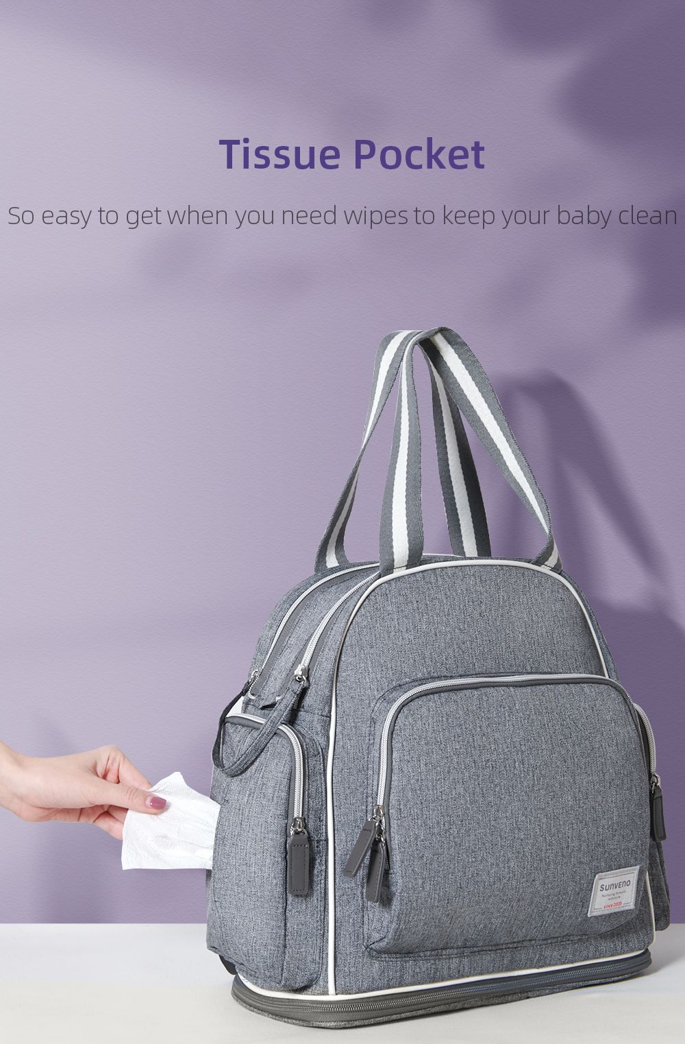 Sunveno - Signature Maternity Diaper Bag With Stroller Hooks - Grey