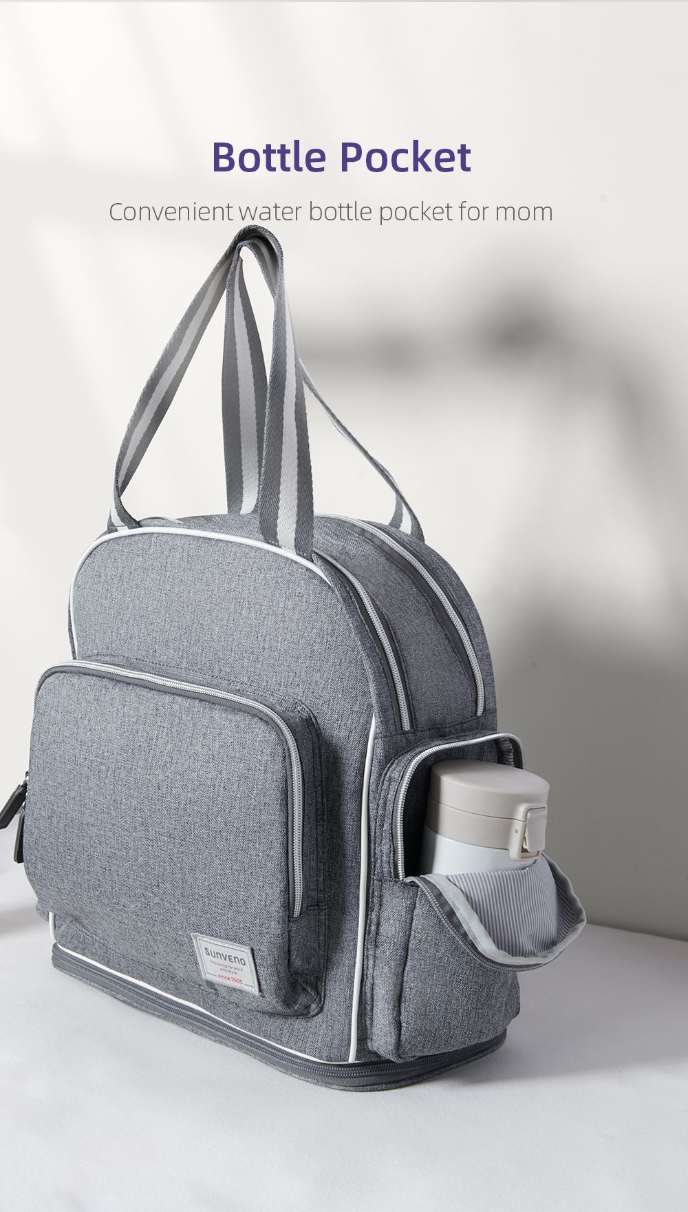 Sunveno - Signature Maternity Diaper Bag With Stroller Hooks - Grey