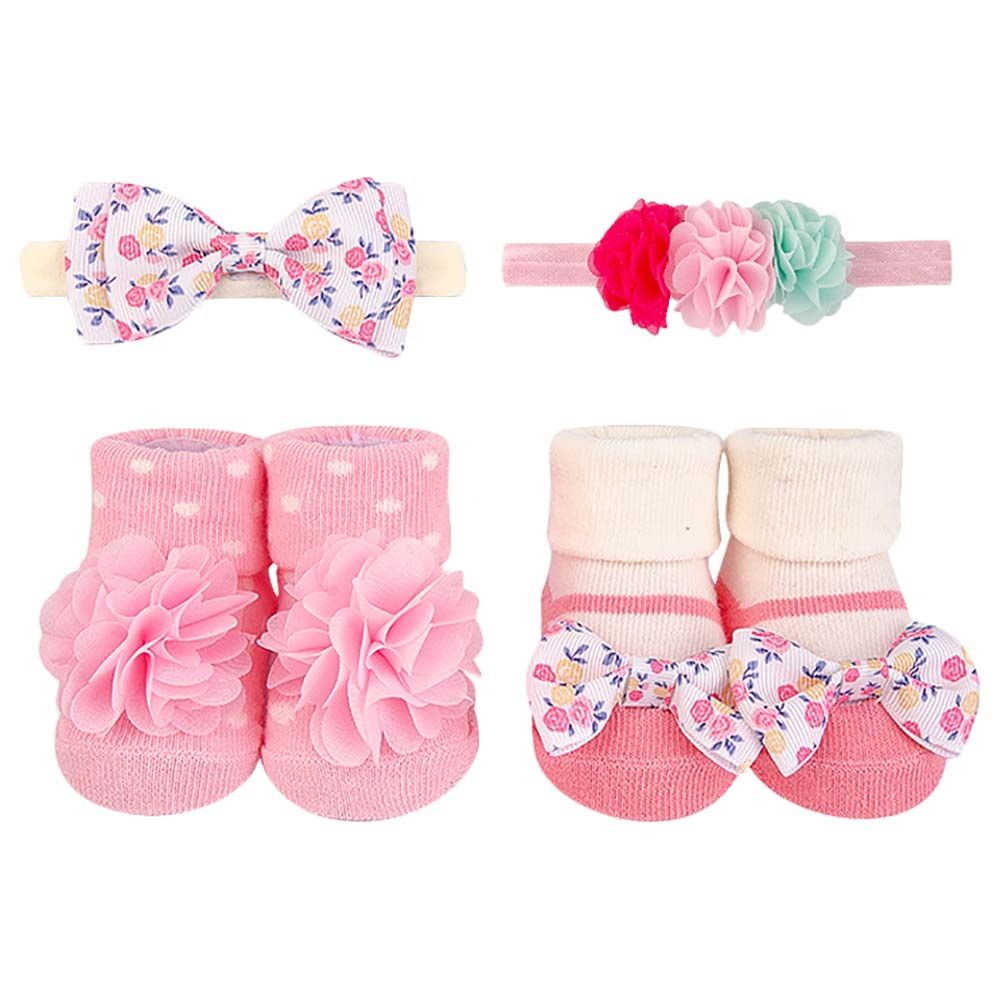 Hudson Childrenswear - Bows & Socks Gift - Pack Of 4 - Neon Floral