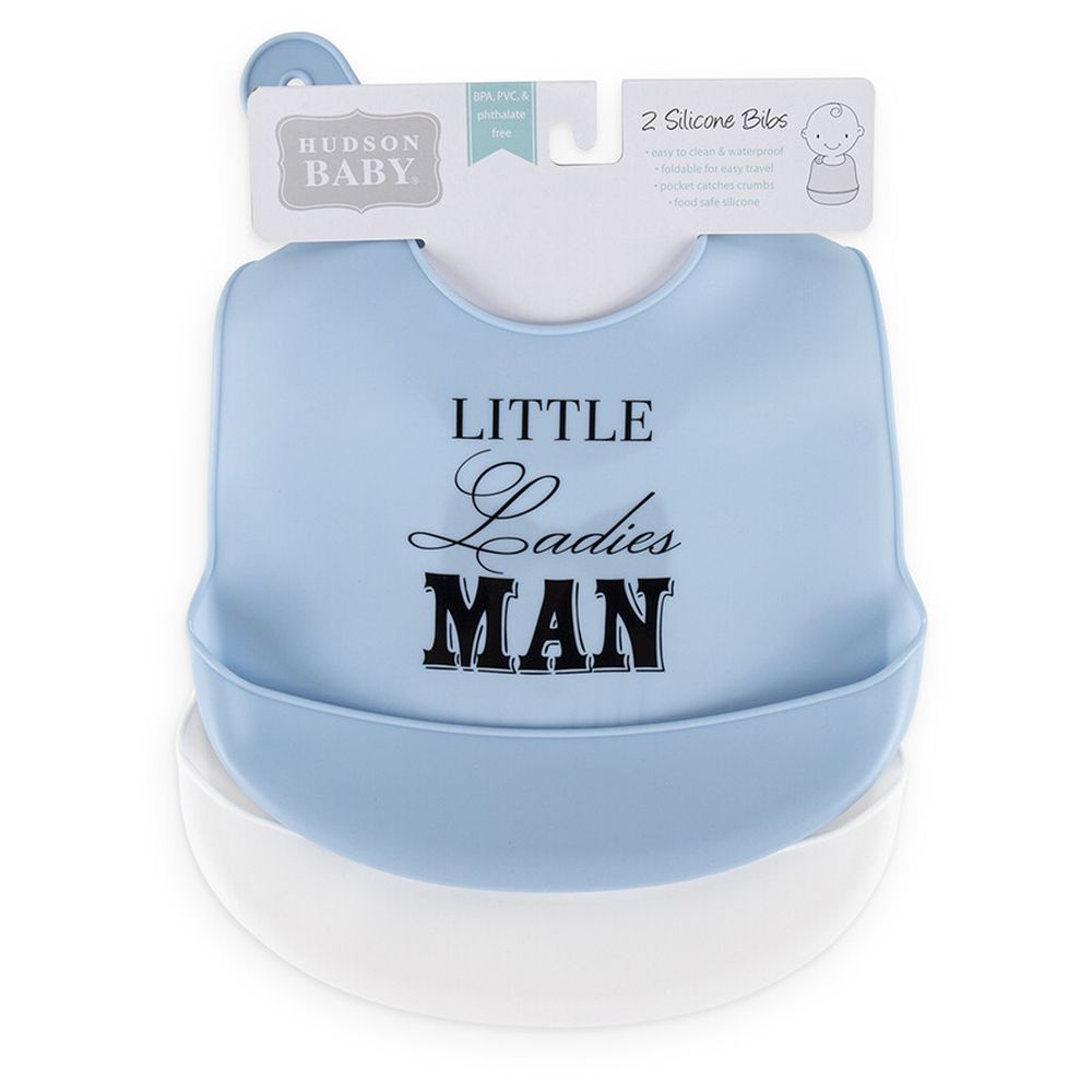 Hudson Childrenswear - Ladies Little Man Silicone Bibs - Pack of 2