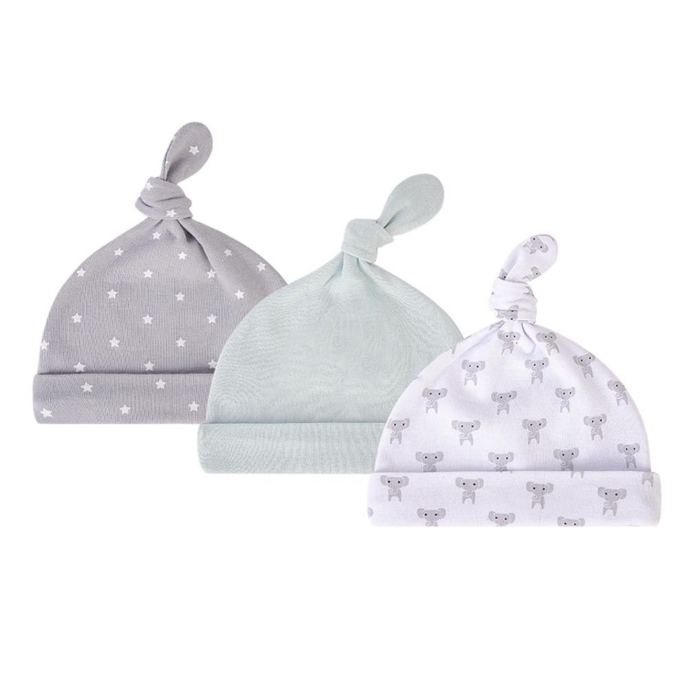 Hudson Childrenswear - 3pc-Set Cotton Caps Set - Snuggle Elephant