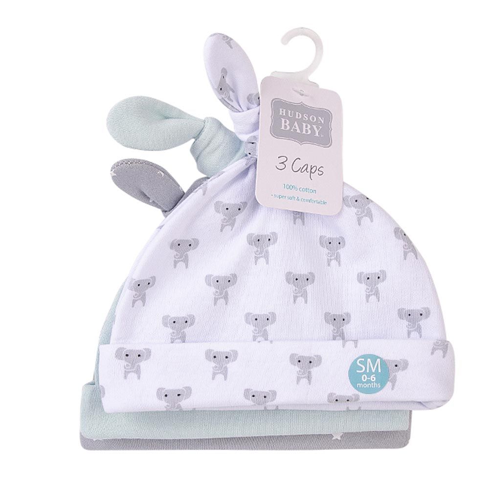 Hudson Childrenswear - 3pc-Set Cotton Caps Set - Snuggle Elephant