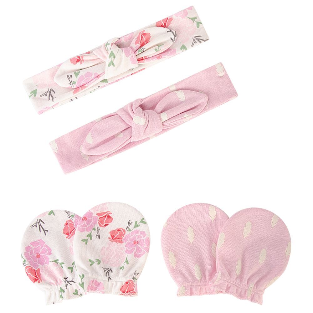 Hudson Childrenswear - 4pc-Set Headband & Scratch Mitten - Floral