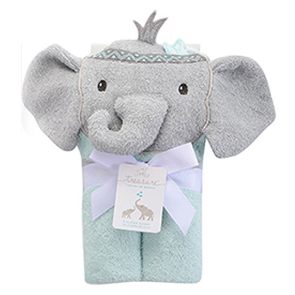 Elephant Cotton Hooded Towel - Blue