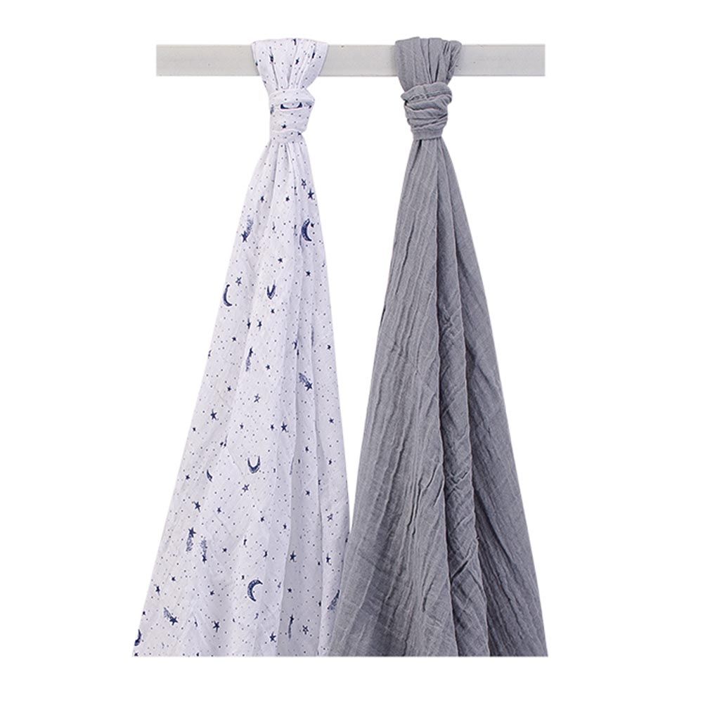 Hudson Childrenswear - 2pc-Set - Cottom Muslin Swaddles - My Moon