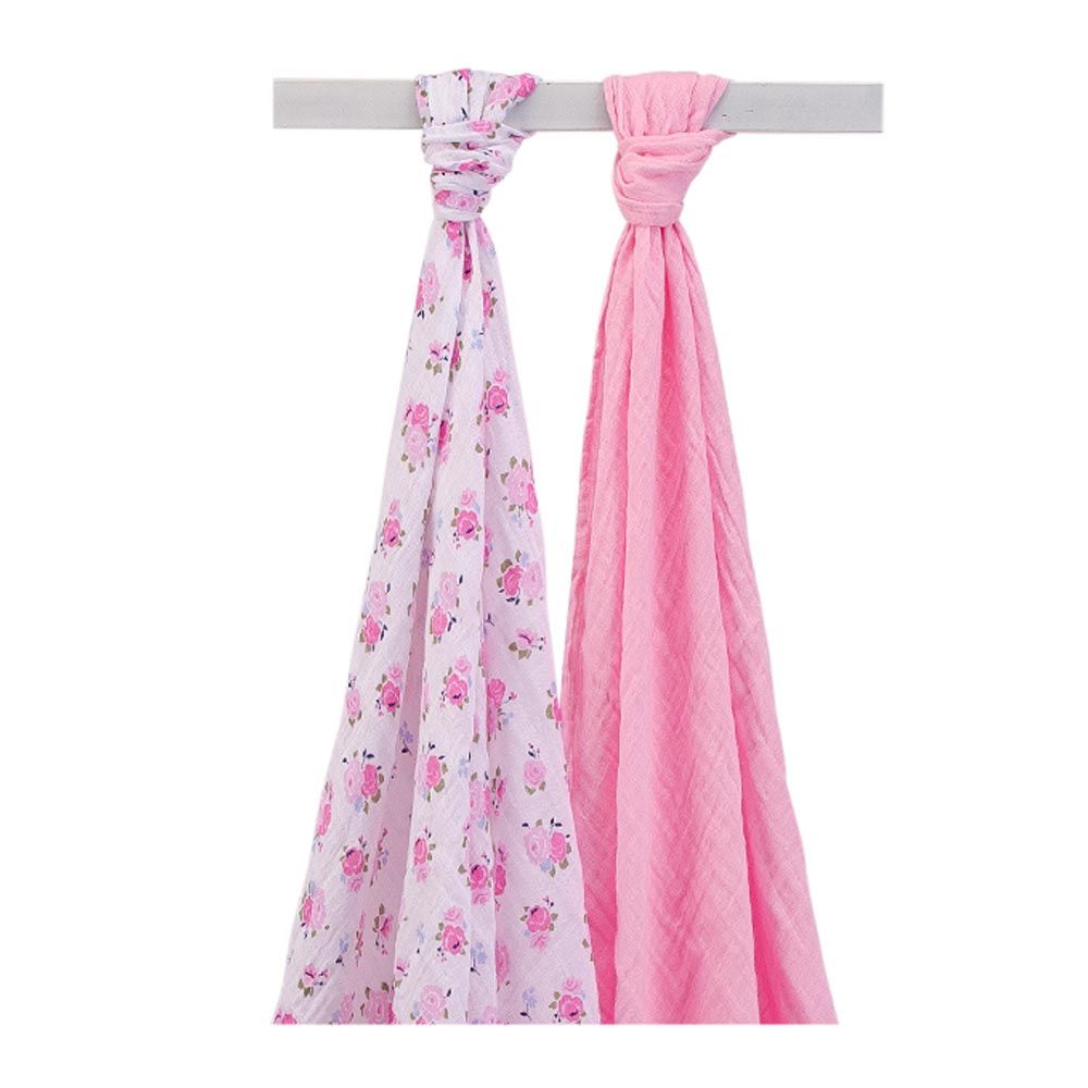 Hudson Childrenswear - 2pc-Set - Cottom Muslin Swaddles - Floral