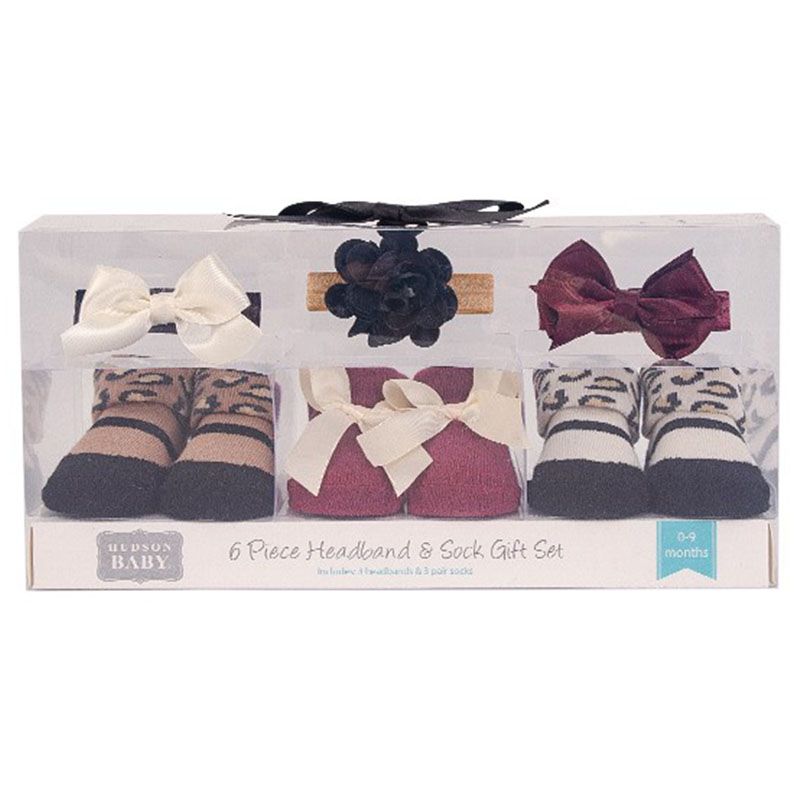 Hudson Childrenswear - Headband & Socks Giftset - Burgundy Leopard