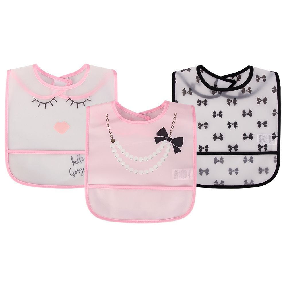 Hook and Loop Waterproof PEVA bibs Pack of 3 - Pink