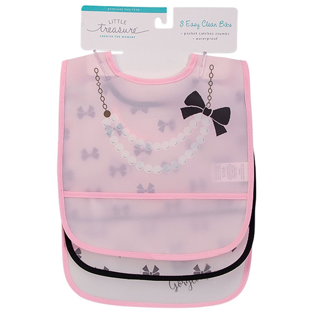 Hook and Loop Waterproof PEVA bibs Pack of 3 - Pink