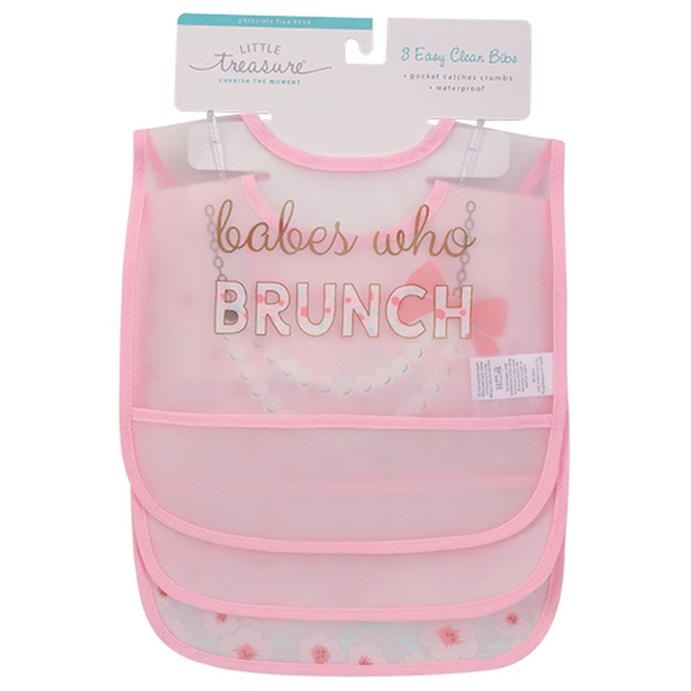 Waterproof PEVA bibs Pack of 3 - Pink