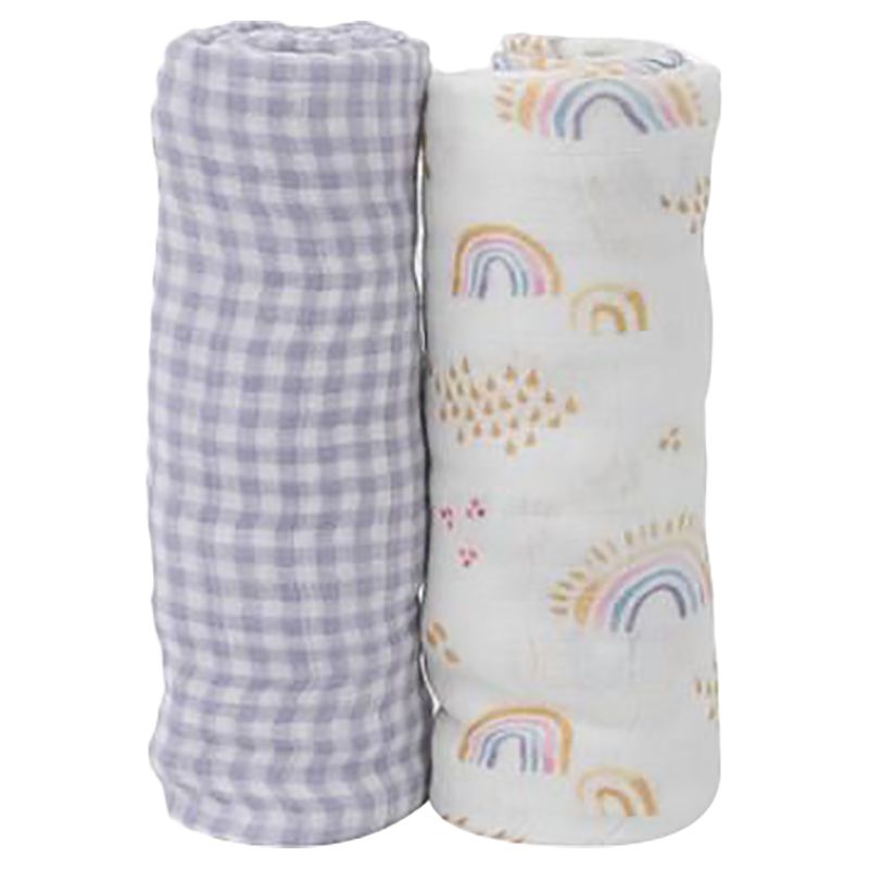 Little Unicorn - Deluxe Swaddle Pack of 2 - Rainbow Gingham