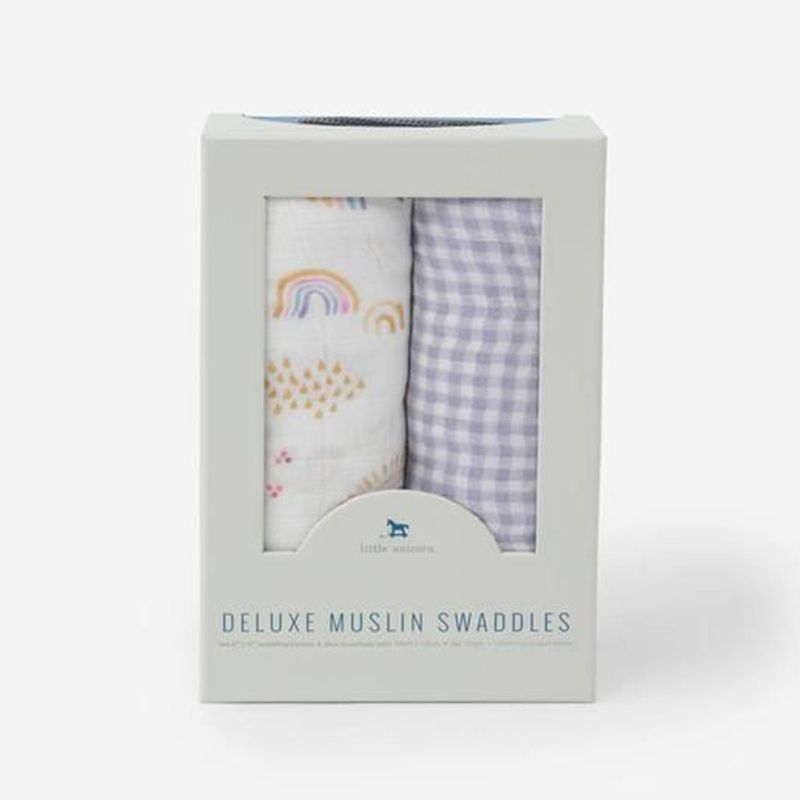 Little Unicorn - Deluxe Swaddle Pack of 2 - Rainbow Gingham