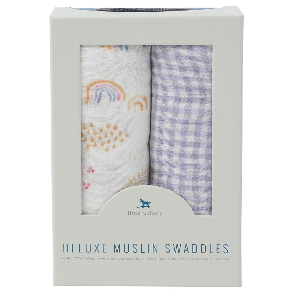 Little Unicorn - Deluxe Swaddle Pack of 2 - Rainbow Gingham