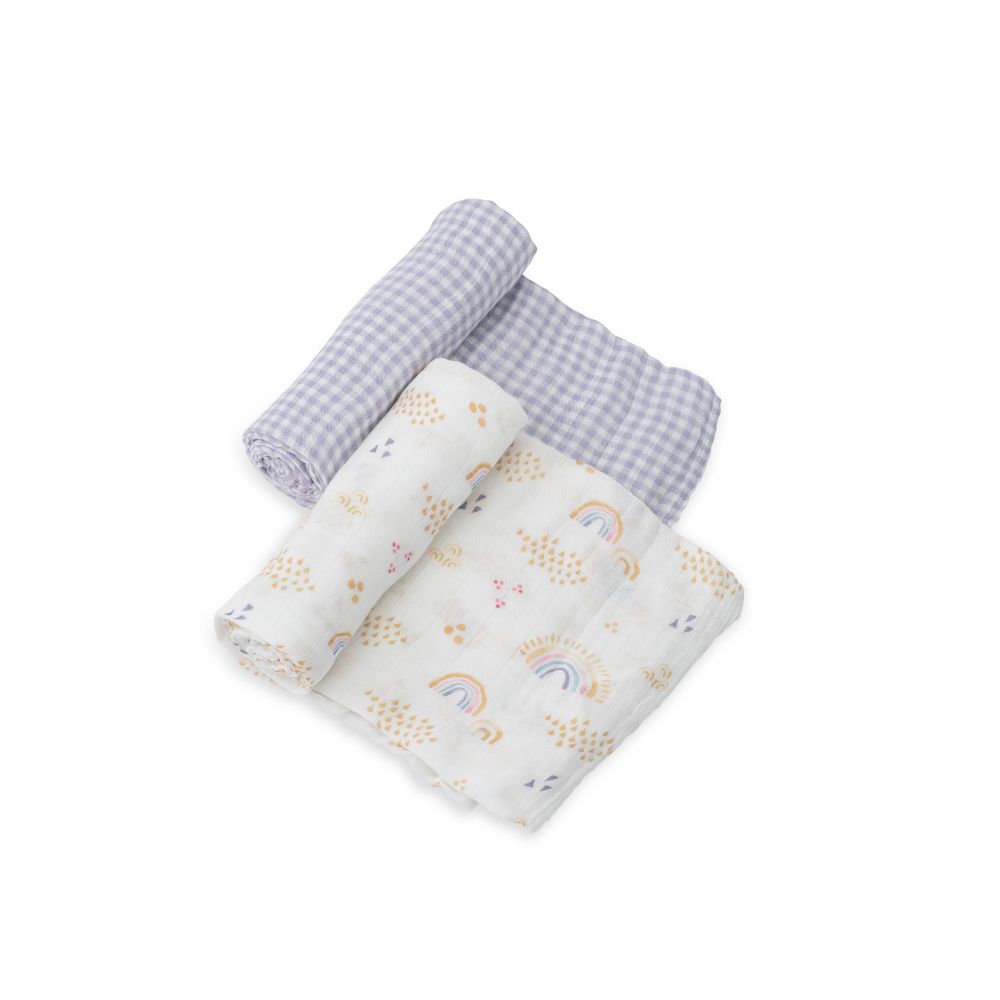 Little Unicorn - Deluxe Swaddle Pack of 2 - Rainbow Gingham