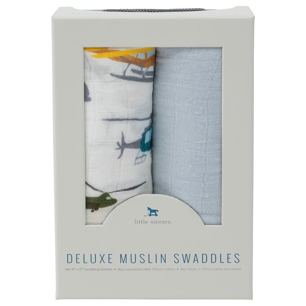 Little Unicorn - Deluxe Muslin Swaddle Pack of 2 - Air Show