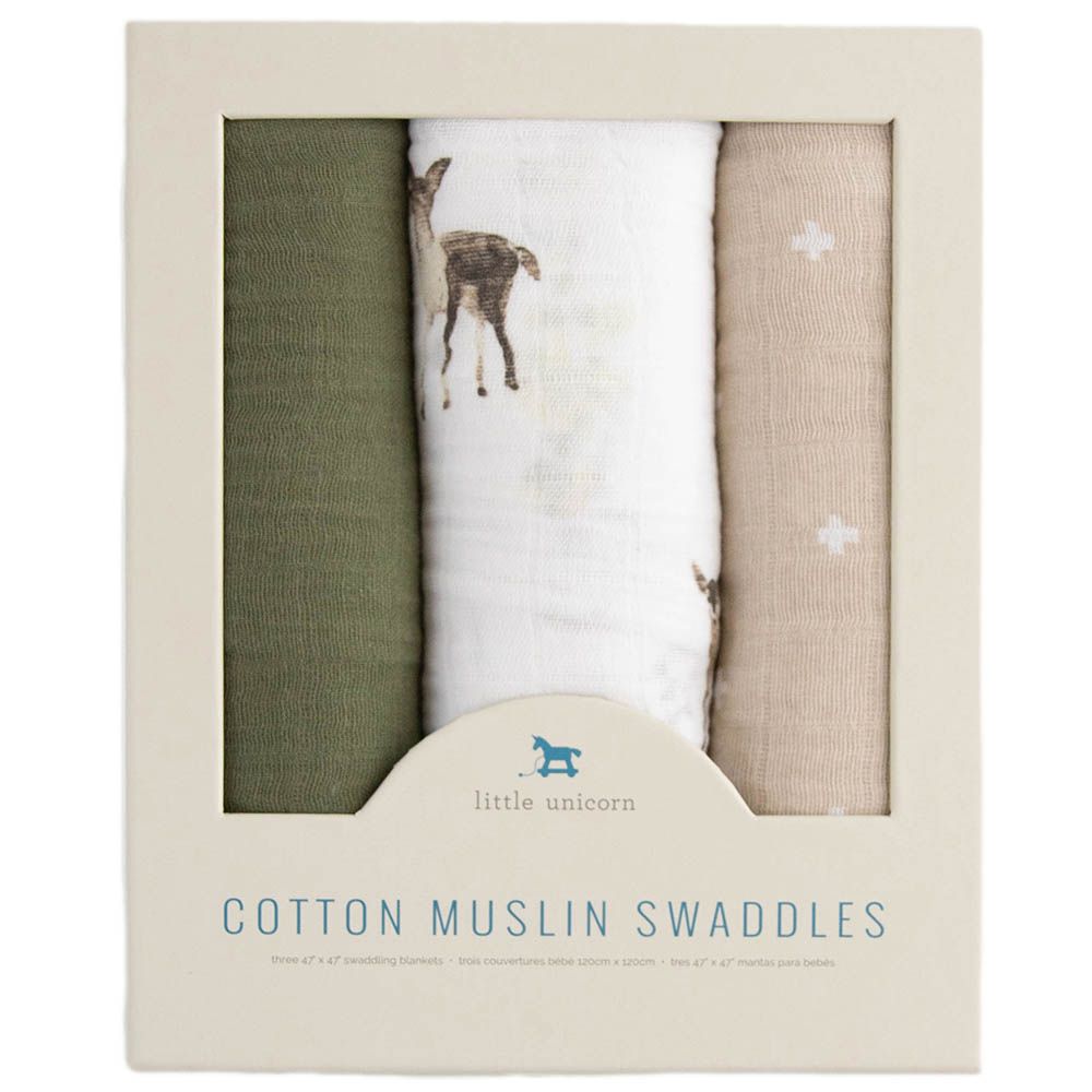 Little Unicorn - Muslin Swaddle - Pack of 3 - Oh Deer 2