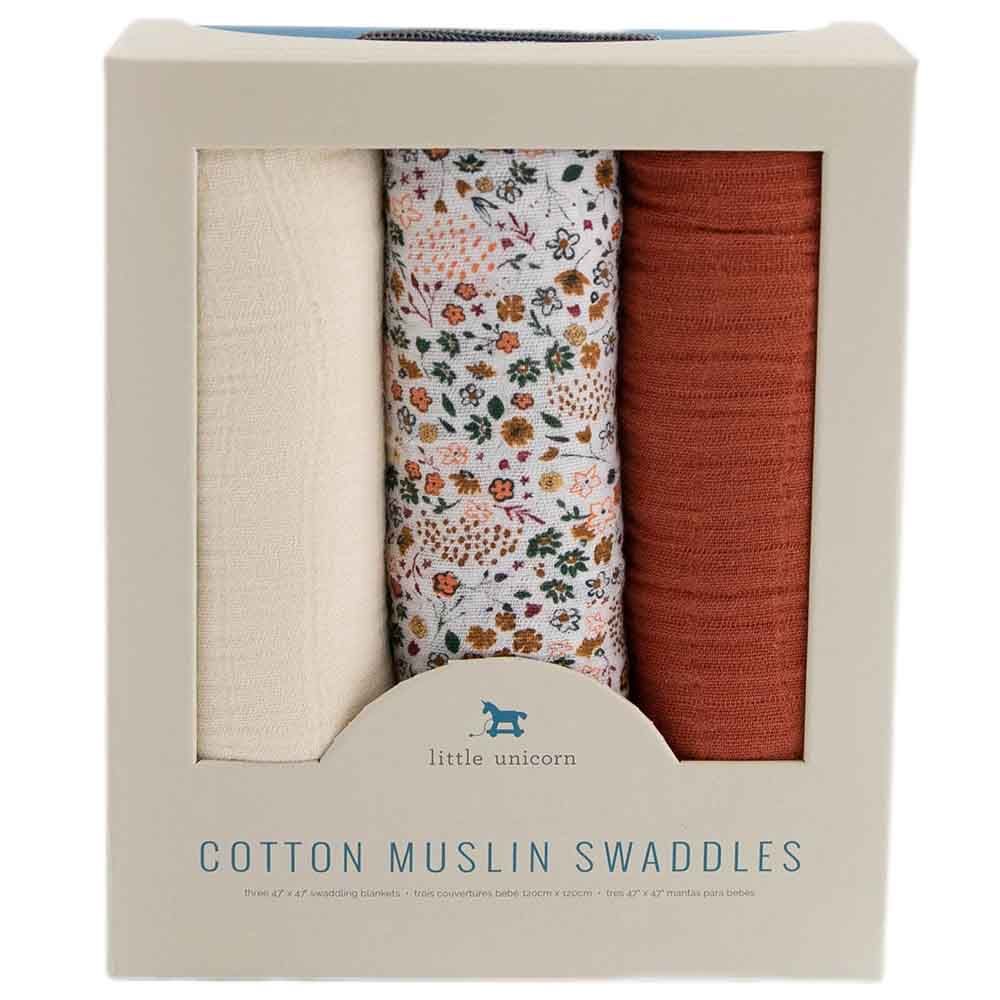 Little Unicorn - Muslin Swaddle Pack of 3 - Pressed Petals