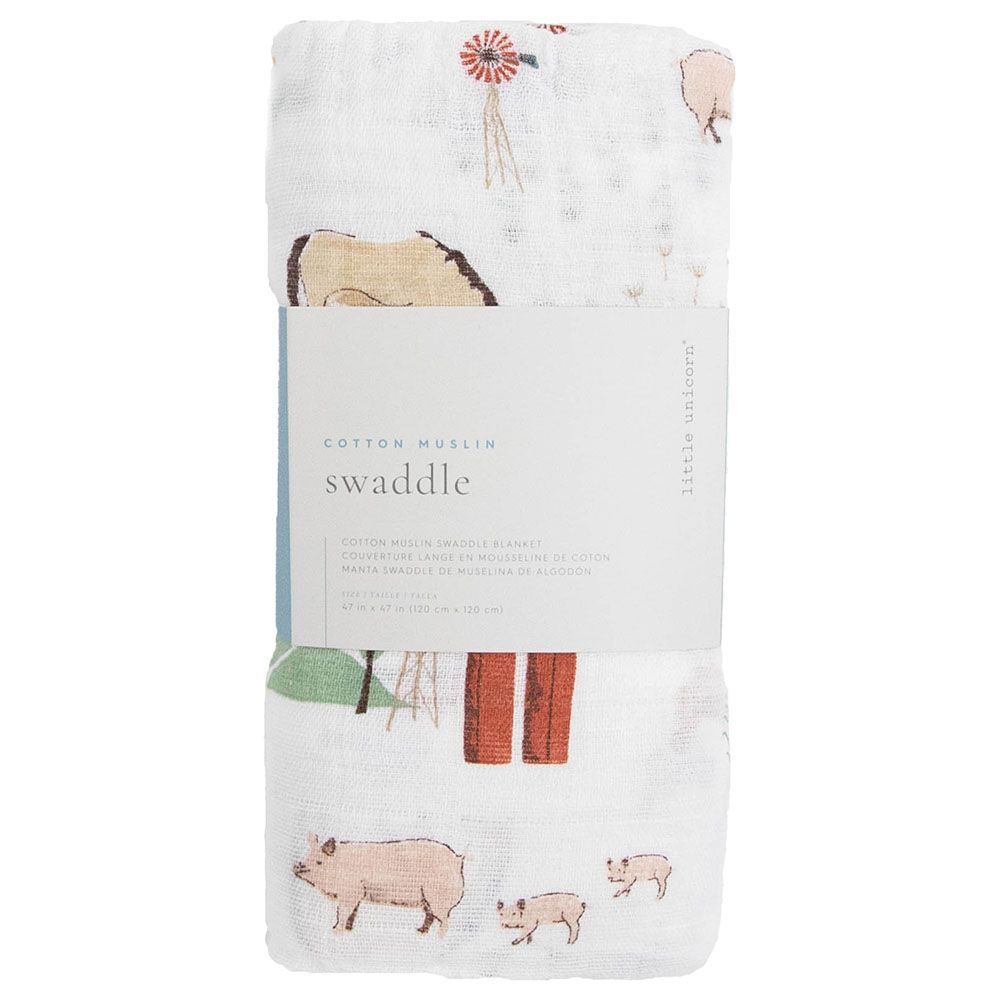 Little Unicorn - Cotton Muslin Swaddle - Farmyard