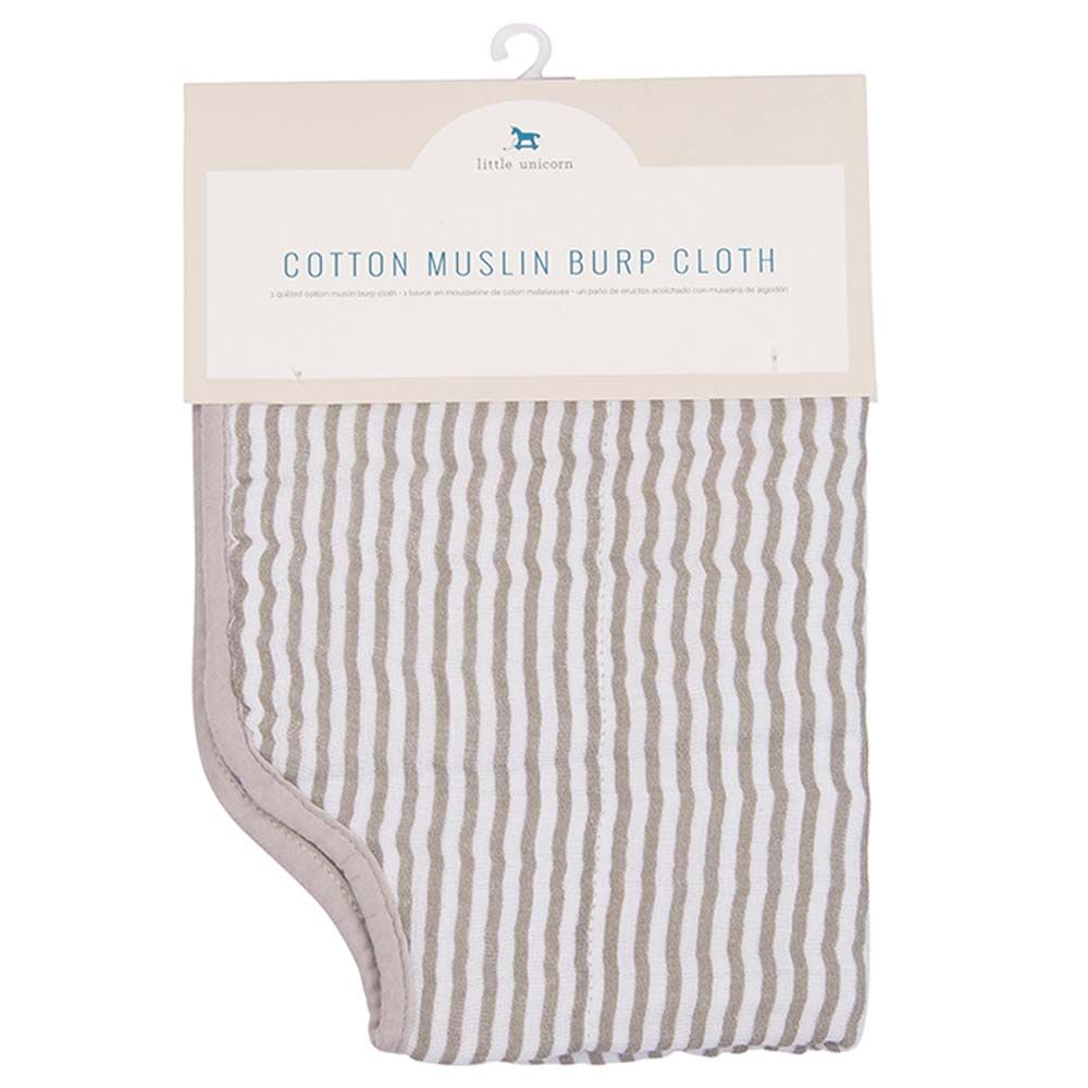 Little Unicorn - Muslin Burp Cloth - Grey Stripe