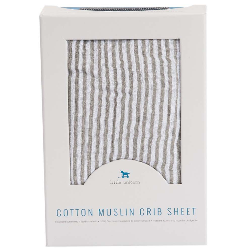 Little Unicorn - Cotton Muslin Crib Sheet - Grey Stripe