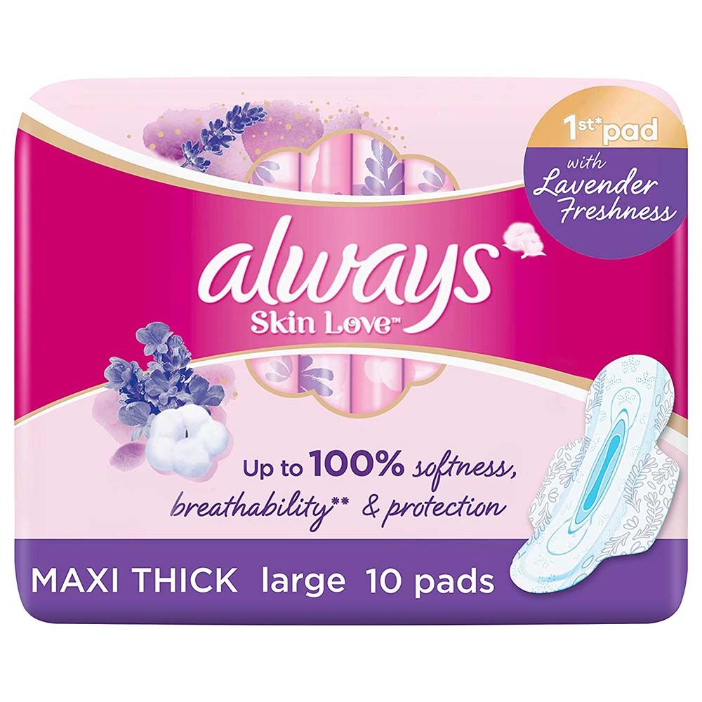 Always - Skin Love Thick Pads w/ Natural Lavender Oil - L - 10pcs