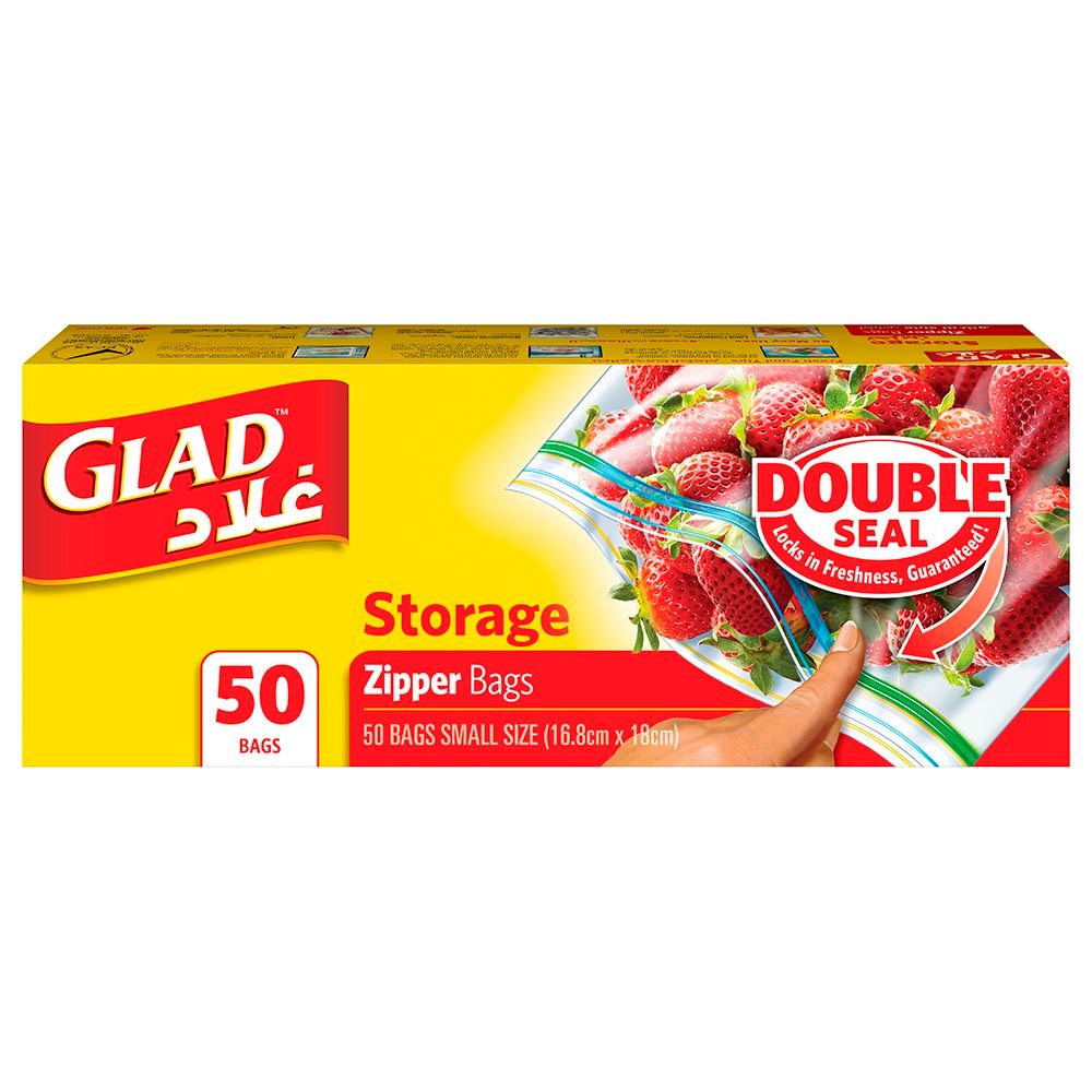 Glad - Zipper Food Storage Plastic Bags - Quart - 50 Count