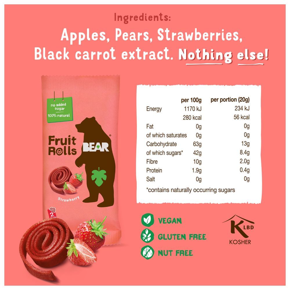 Bear - Fruit Rolls - Strawberry - 20 g - Pack of 9