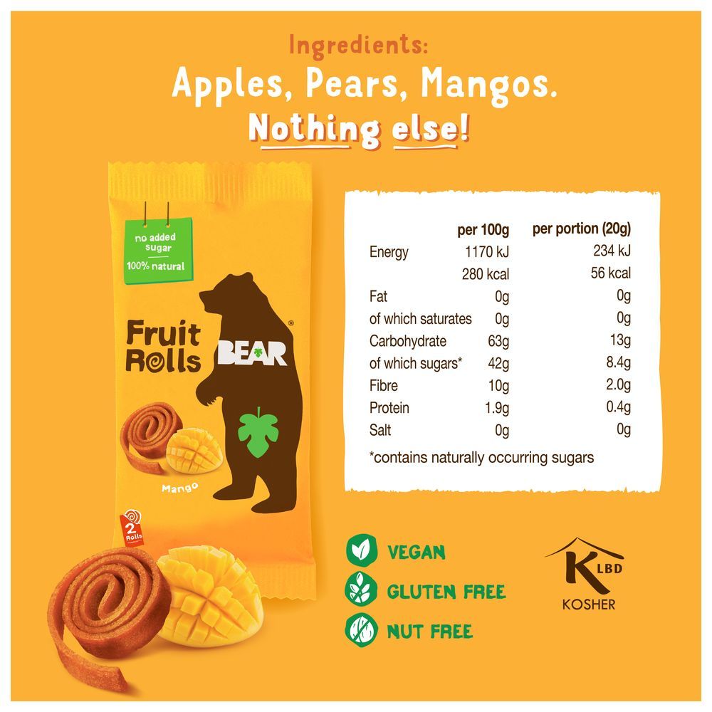 Bear - Fruit Rolls - Mango - 20 g - Pack of 9