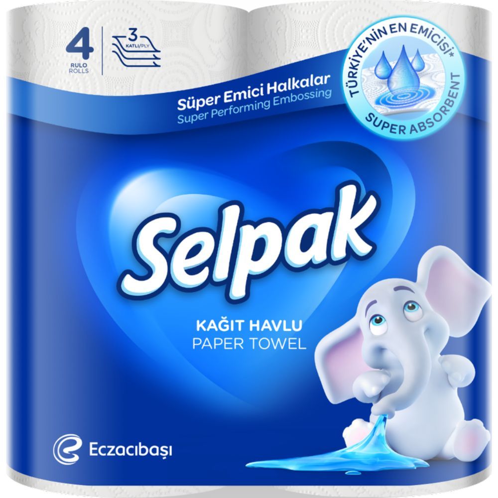 Selpak - Super Absorbent Kitchen Paper Towel, 4 Rolls 