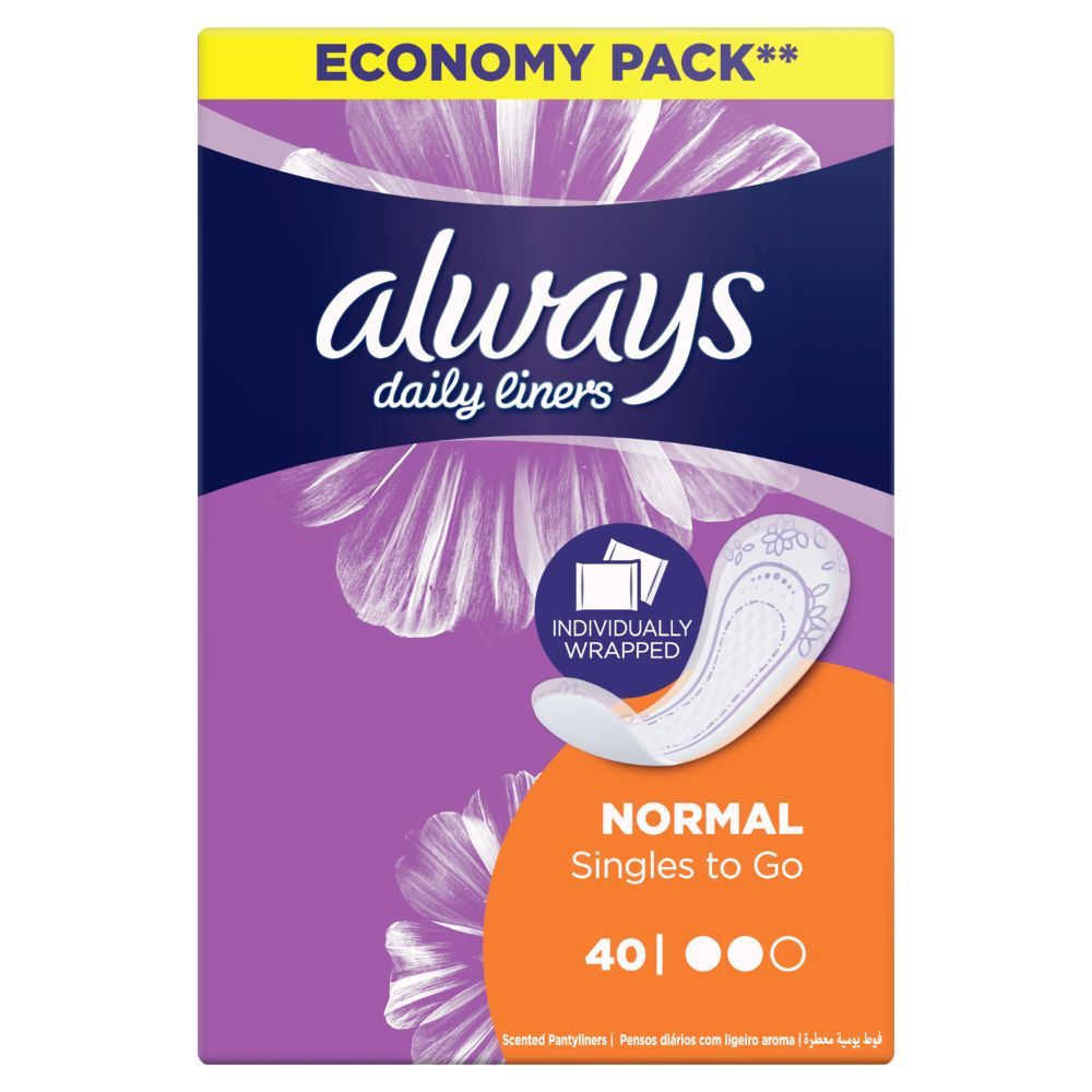 Always Daily Liners Comfort Protect Individually Wrapped Pantyliners, 40 Count