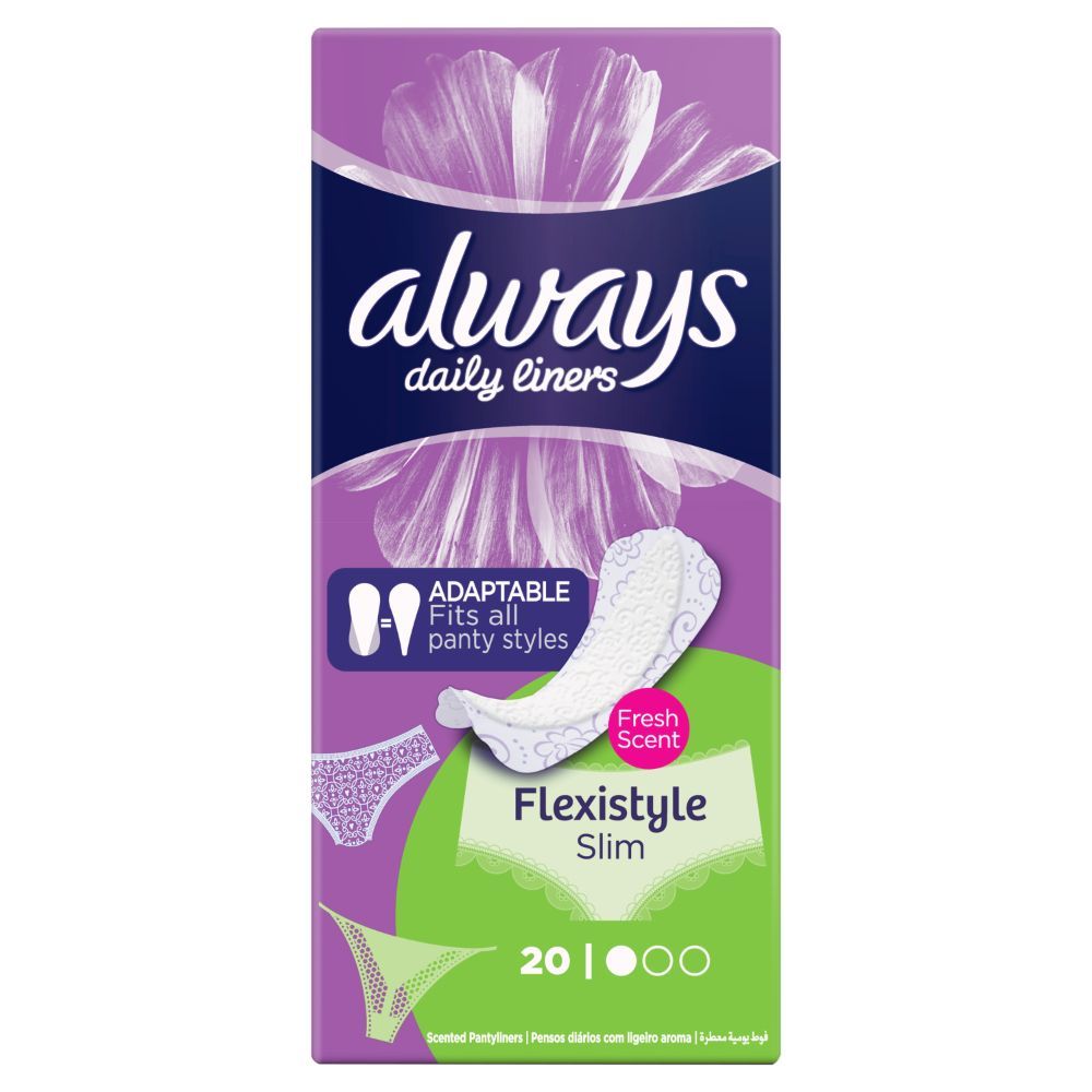 Always Daily Liners Flexistyle Slim Pantyliners With Fresh Scent, Normal, 20 Count