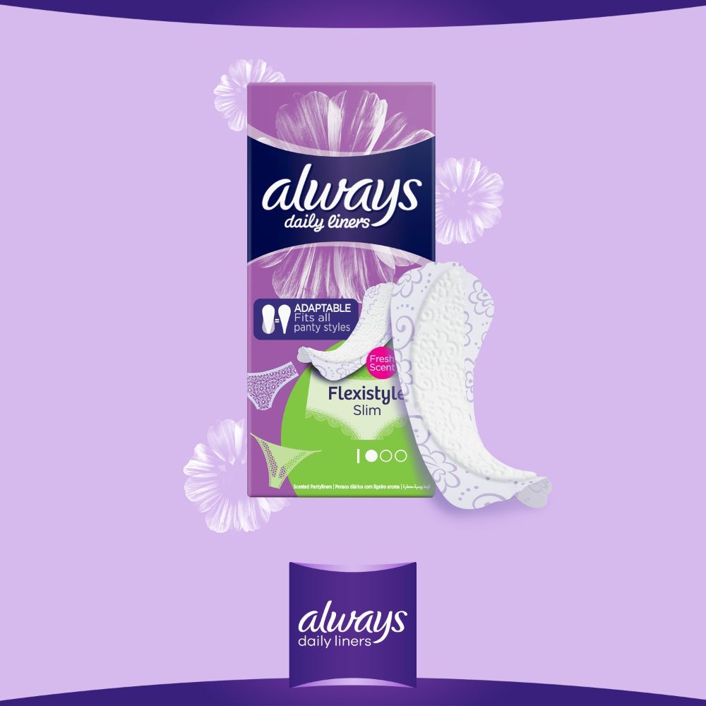 Always Daily Liners Flexistyle Slim Pantyliners With Fresh Scent, Normal, 20 Count