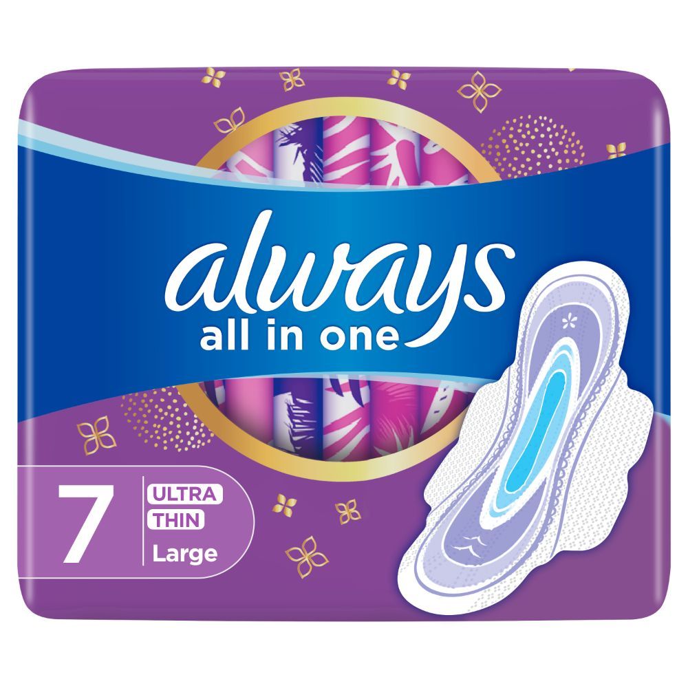 Always All-in-1 Ultra Thin, Large Sanitary Pads with Wings, 7 Count