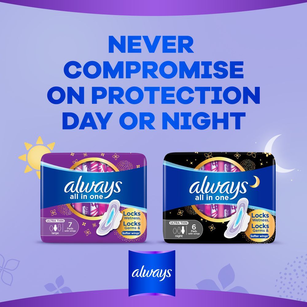 Always All-in-1 Ultra Thin, Night Sanitary Pads with Wings, 6 Count