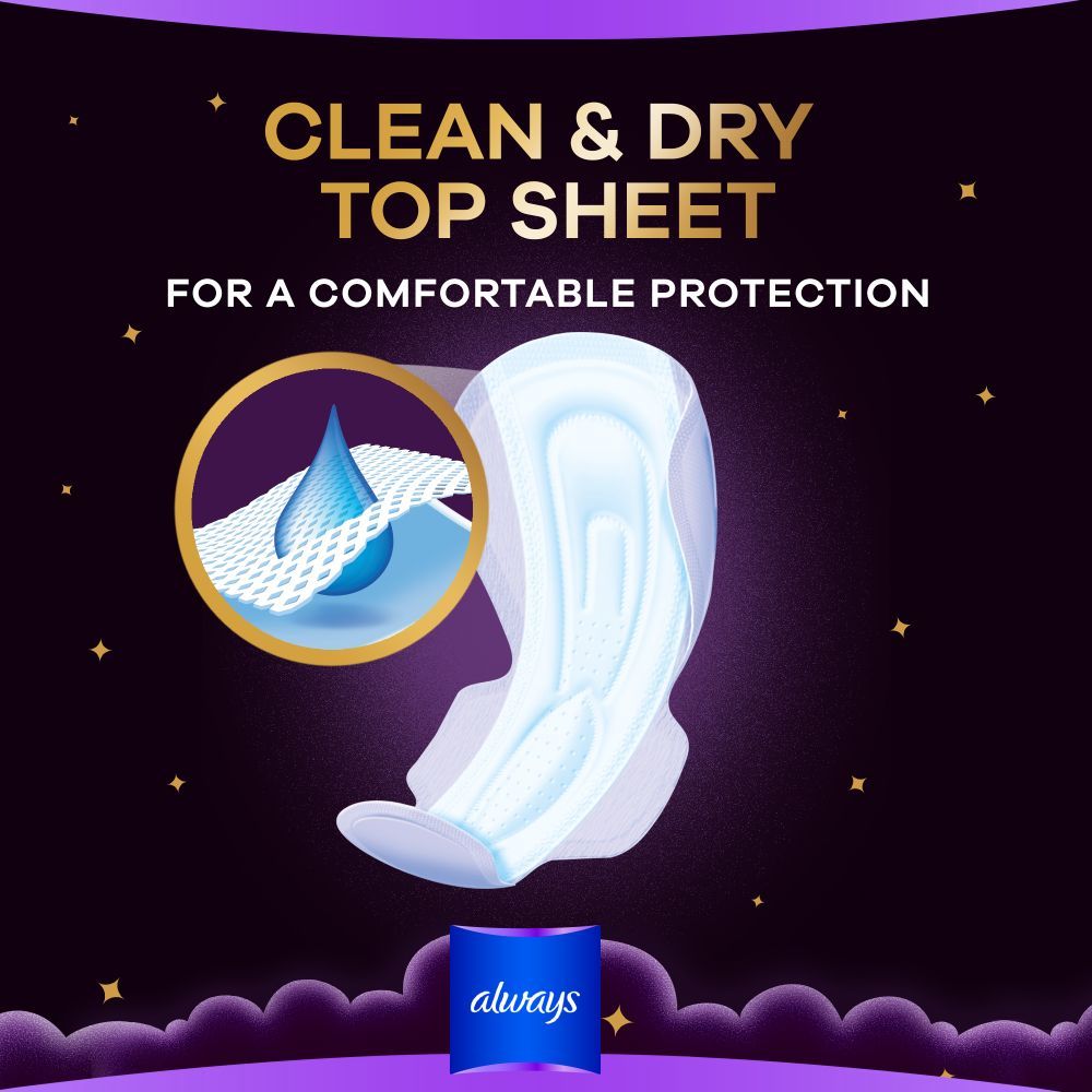 Always Dreamzz Pad Clean & Dry Maxi Thick, Night Long Sanitary Pads W/ Wings 7 Count