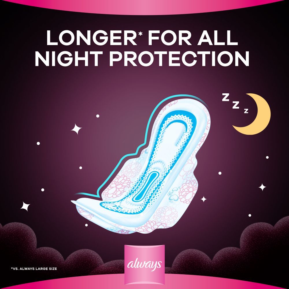 Always Cottony Soft Maxi Thick, Night Sanitary Pads W/ Wings, 24 Count