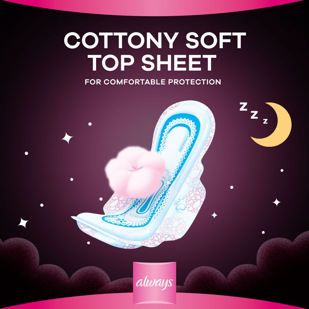 Always Cottony Soft Maxi Thick, Night Sanitary Pads W/ Wings, 24 Count